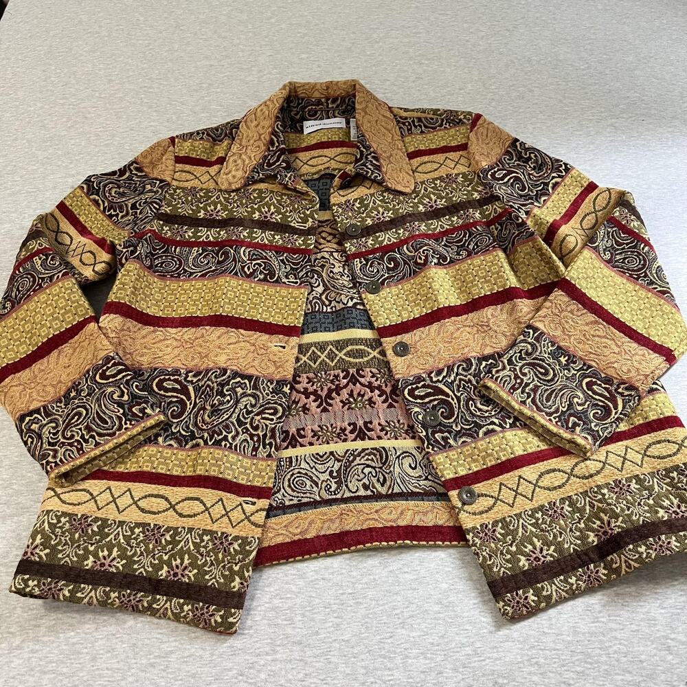 Coldwater Creek Jacket Womens 12 Colorful Tapestry Button Front Artsy Boho Retro